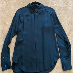 Theory Silk Buttondown Dark Green